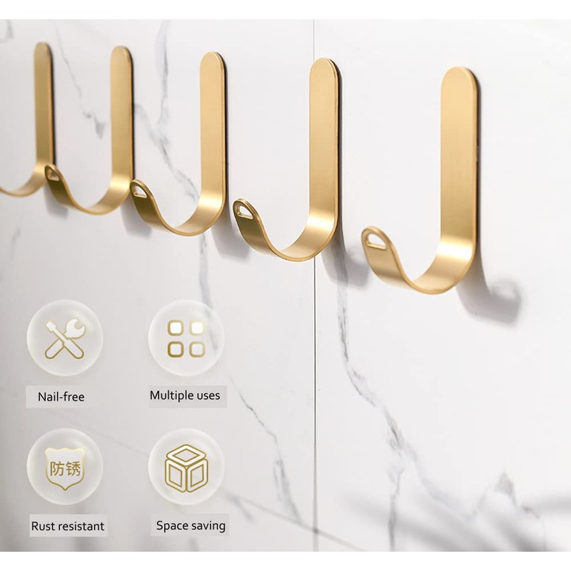 YANROO Gold Brass Hooks, J-Shaped Towel Robe Hook on Wall