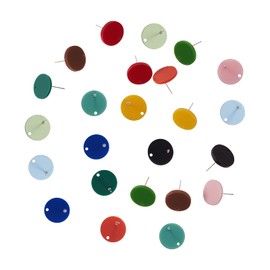 Airssory 24pcs/box Resin Stud Earring Findings Iron Earring Pin Flat Round for DIY Women Girl Earring Jewelry Making Supplies - 15mm