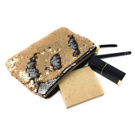 Make-Up Organiser Bag 16 x 11 cm Sequins with Two Colours Effect (Gold + Silver)