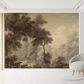 MUDECOR Wall Mural Vintage Forest Scene Sepia-Toned Scenic with Trees Removable Self-Adhesive Wallpaper Wall Decoration for Bedroom Living Room - 96"x144"