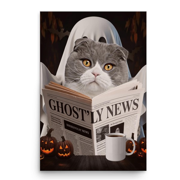 Spooky Halloween Pet and Ghost Reading Wall Art - Grey