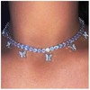 Allereya Crystal Butterfly Dangle Necklace Silver Tennis Chain Necklace Rhinestones
