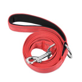 PWOD Double-Sided Reflective Nylon Dog Leash, 4 FT/5 FT/6 FT, Soft Padded Handle Heavy Duty Dogs Leashes with D Ring for Medium and Large Dogs Walking and Training,(Red, 4FT)