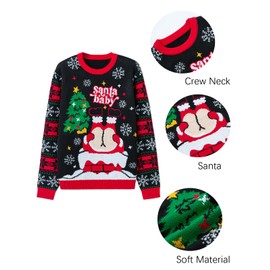 WIPONKEN Ugly Christmas Sweater for Women 2024 Funny Christmas Sweater Holiday Party Pullover Sweater Knit Tops