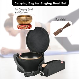 TXEsign Singing Bowl Carrying Case Storage Bag, Protective Carrying Bag Singing Bowl Organizer Pouch with Handle Strap and Mallet Pocket for 5'' Tibetan Singing Bowl Set