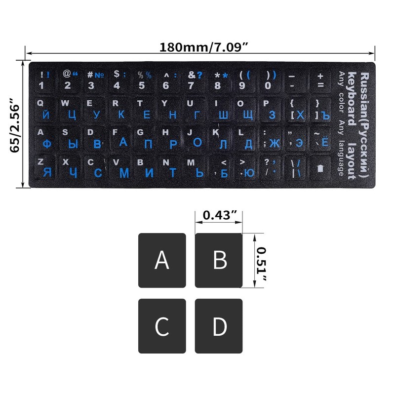 2PCS Russian Keyboard Stickers, Cyrillic Keyboard Letter Stickers Black Background