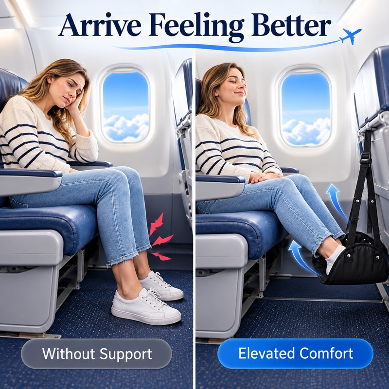 Airplane Footrest Hammock with Adjustable Strap, Portable Padded Travel Foot