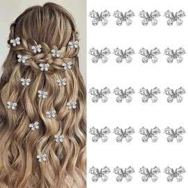 YISSION 20 Pcs Small Rhinestone Butterfly Hair Clips Mini Silver Butterfly Clips Decorative Hair pins Wedding Bridal Hair Accessories for Girls Women