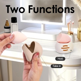 COOL-ANGLE 2Pcs Makeup Sponge Holder Silicone Beauty Sponge Holder Makeup Blender Case for Travel 2 in 1 Stand Storage For Quick Drying Khaki+White