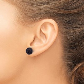 925 Sterling Silver 12mm Imitation Shell Pearl 10mm Black Rhinestone Crystals Stud Earrings