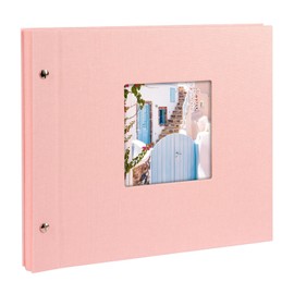 goldbuch Bella Vista Screw Album with Picture Cut-Out 39 x 31 cm, 40 Pages with Protective Dividers Expandable Linen, Grey, 28, rosé, 30 x 25 cm