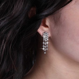 Aneneiceera Vintage Crystal Chandelier Earrings Long Rhinestone Chain Drop Earrings Silver Crystal Tassel Chain Earrings Shiny CZ Wedding Earrings Jewellery For Women, Zinc