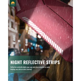 Chakipee Umbrella Windproof Strong Compact Travel Red Pocket Automatic Reflective Safety Strip Folding Outdoor for Rain Inverted Umbrellas for Men and Women 8 Ribs Double Canopy Portable