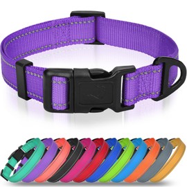 Joytale Dog Collars for Small Dogs, Feather-Light Double-Sided Reflective Nylon Collar for Night Safety, Adjustable Quick-Release for Growing Puppies, Purple, S (5/8" Width)