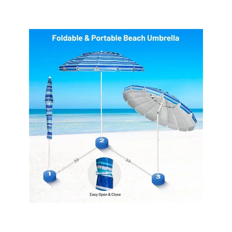 8 Ft UV Protected Beach Umbrella with 16-Ribbed Windproof FrameColor: