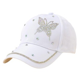 Rhinestone Butterfly Baseball Cap for Women Glitter Fashion Baseball Caps Adjustable Hat Sun Hats for Outdoor 2025 White