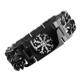 bahamut Mens Viking Odin Gungnir Stainless Steel Cool Cuban Chain Link Bracelet for Men,Norse Cuff Wristband Jewelry (Black Helm of Awe)
