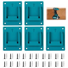 5 Pack Tool Holder,Wall Mount Li-ion Drill Tools Holder,Compatible with Makita/Bosch Series 14.4V/18V,Power Tool Accessories,with 20 Pcs of Screws and 20 Pcs Expansion Tubes(Cyan-Blue)
