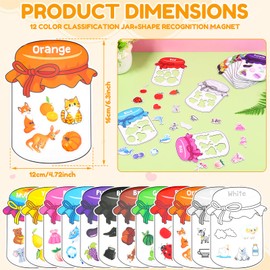 Magnetic Colour Sorting Toys, 12 Pcs Fridge Magnets Jars for Kids with 60 Vibrant Learning Colors Shape, Educational Colour Sorting Set for Toddlers Aged 2-6, Whiteboard Magnets