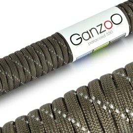 Paracord 550 reflective rope, universally applicable, survival rope made of tear-proof parachute cord (core coat rope made of nylon) universal survival cord - 7 cords 31m/100ft 550lbs capacity, colour: braun grey. IMPORTANT: THIS PARACORD ROPE IS NOT SUI