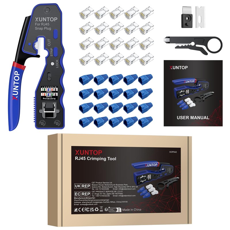 XUNTOP RJ45 Crimp Tool Kit for Cat5 Cat5e Cat6 Cat6a