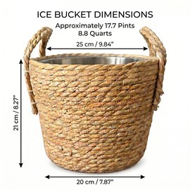 Vintage Natural Rattan Wicker Ice Bucket with Removable Stainless Steel Insulated Liner, Metal Bucket for Drinks with Rope Handle - Portable Decorative Wine Bucket for Party, Bar, Outdoor Picnic & BBQ