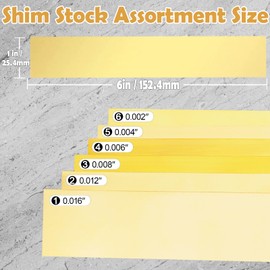 16 Pieces Brass Sheet, Brass Shim Stock Assortment, 6" Length x 1" Width, 0.001", 0.002", 0.004", 0.006", 0.008",0.012", 0.016", 0.02" Thickness, Metal Shim Stock