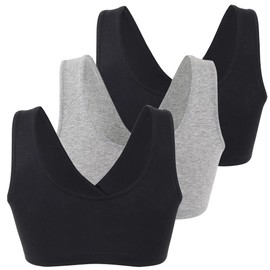 MANCI Cotton Sleep Bra, Comfortable Non-Wired Bra Maternity Bra for Breastfeeding, Pregnancy & Breastfeeding, Black+Black+Grey