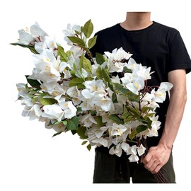 Frosilva Pack of 8 Artificial Flowers Stems Silk Bougainvillea Branches for Wedding Centerpieces, Table Runner, Indoor & Outdoor Decoration - 30 inch (White)