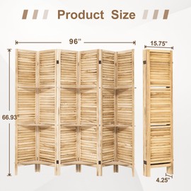 Osparple Room Divider with Shelves 6 Panel Folding Screen Wooden Privacy Screen Room Partitions and Dividers with Shelves for Office and Apartment, Oak