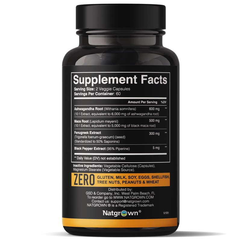 Natgrown Ashwagandha Maca Root Fenugreek Extract Capsules Supplement for Men