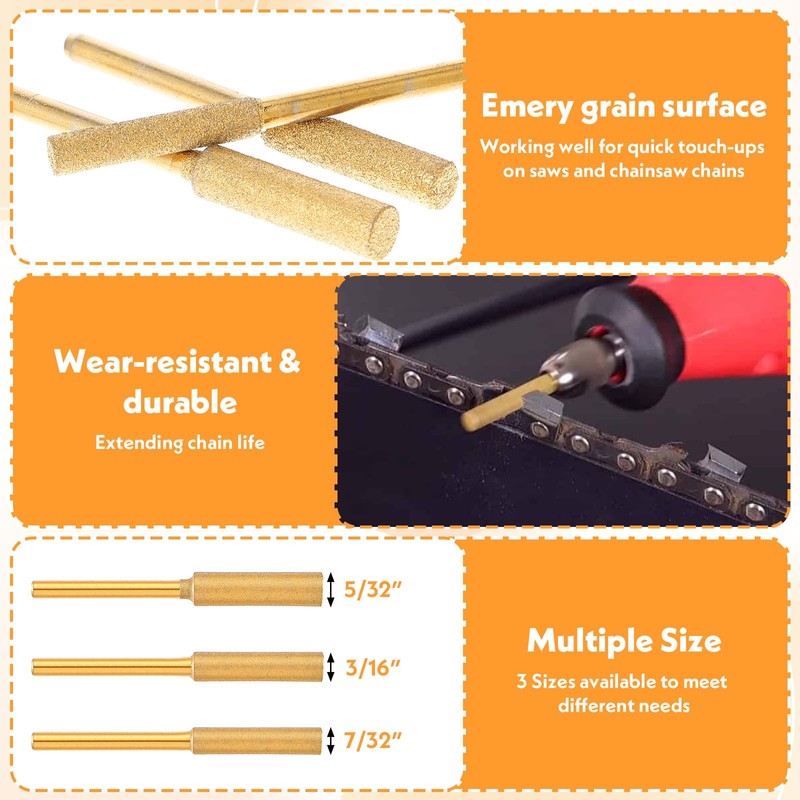 Quilax 24 Chainsaw Sharpening Bits,3 Sizes Titanium Plated High Hardness