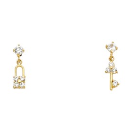 14k Yellow Gold Key & Lock Stud Earrings with Screw Back