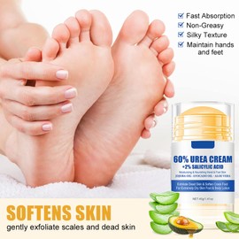 60% Urea plus 2% Salicylic Acid Foot Cream Moisturizer for Dry Cracked Feet Knees Elbows Hands Hydrates &Nourish Foot Care for Softens Skin Exfoliates Dead Skin Smoothing Skin Women and Men 1.41oz