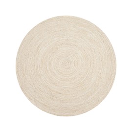 Hausattire Hand Woven Jute Braided Rug, 3’ Round – Off White, Reversible Boho Entry Area Rugs for Kitchen, Living Room I Farmhouse Decorative Floor Rug, 3 Feet Round