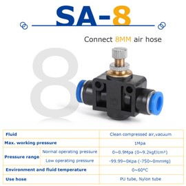 EFUTURETIME 6 x Throttle Valve Pneumatic Connectors Air Flow Control Valve 8 mm Pneumatic Connector Throttle Valve Straight with Plug Connection Push-in Quick Connector (SA8)
