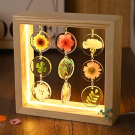SMUK Dried Flower LED Table Lamp, Handmade Aesthetic 3 Way Dimmable Decorative Pressed Flower Desk Lamp with Wood Frame for Bedroom, Living Room, Office, Desk, Table Unique Bedside Lamps