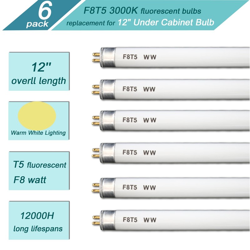 Accway (6 pack) F8T5/WW 12’’ Linear Fluorescent Light Bulb, 8W