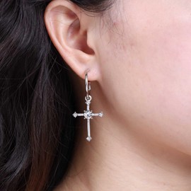 Yienate Gothic Cross Hoop Earrings Silver Vintage Crystal Cross Drop Earrings Religious Christian Cross Earrings Minimalist Statement Ball Cross Charm Earrings Jewelry for Women, Zinc, No Gemstone