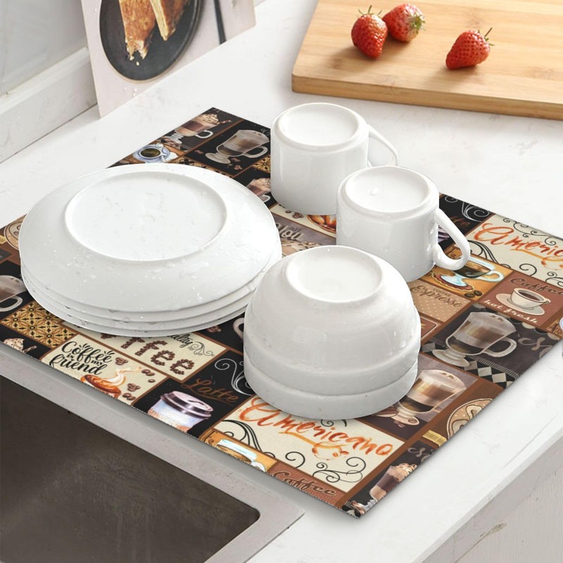 Boho Coffee Dish Drying Mat, Highly Absorbent Microfiber Kitchen Counter