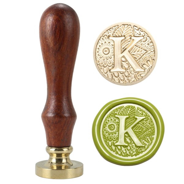 Letter K Wax Seal Stamp, Yoption Brass Head Botanical Alphabet