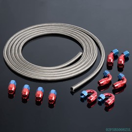 G-PLUS Stainless Steel Oil/Fuel Hose & Fitting Hose End Adaptor Kit,Transmission Gas Oil Fuel Line Fittings Kit 5 Meter Universal Replacement (8AN, Silver)