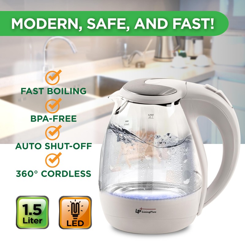 Living Plus 1.5 L Glass Electric Kettle - Fast Boiling,