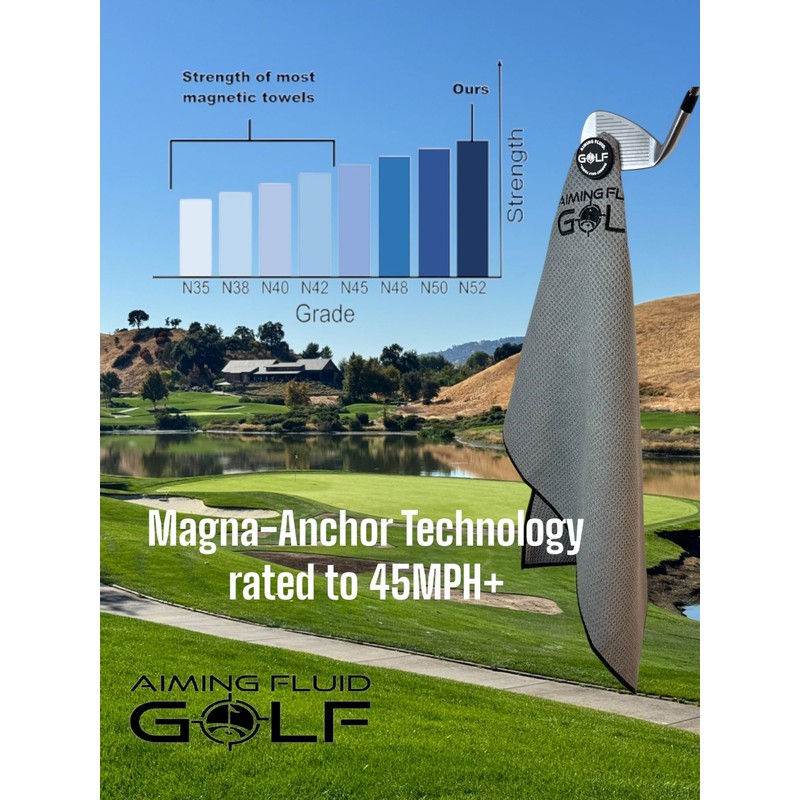 Multi-Function Magnetic Golf Towel with Wash Pocket, Magna-Anchor Technology, Waffle