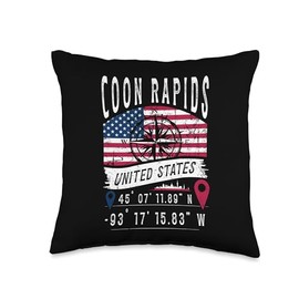 Coon Rapids United States Flag GPS Coordinates Coon Rapids Throw Pillow