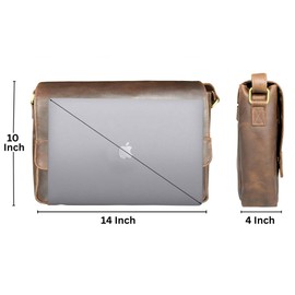 Leather Messenger Bag for Men 14" Full Grain Leather Laptop Bag - Vintage Crossbody Office Travel Shoulder Satchel