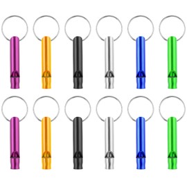 Mabor 12Pcs Aluminium Emergency Survival Whistle Metal Keychain Whistle for Camping Hiking Loud Safety Whistle with Key-Ring for Outdoor Camping Training Sports Boating Hunting Gifts for Hikers