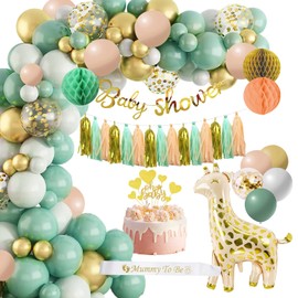 Baby Shower Decorations,Sage Green Baby Shower Balloons,Baby Shower Banner, Mummy to be Sash for Gender Reveal Party Decorations