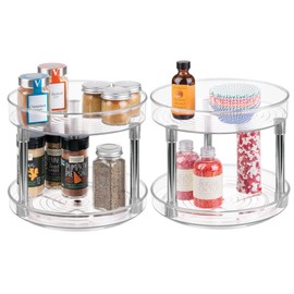 iDesign 9-Inch Plastic 2-Tier Lazy Susan Turntable - Set of 2 - Clear/Chrome