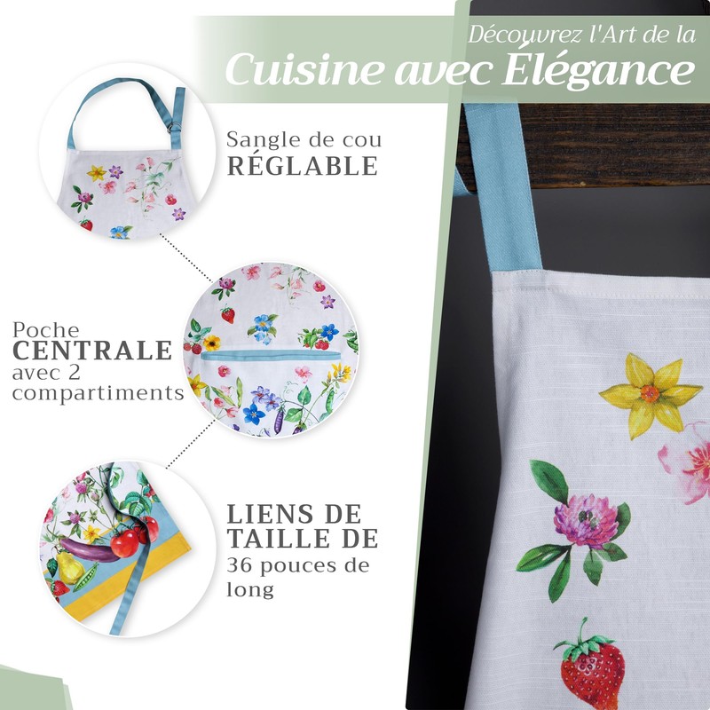 Maison d'Hermine 100% Cotton 1-Piece Kitchen Apron with Adjustable Neck